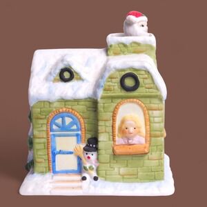 VTG CERAMIC SANTA COMING OUT OF CHIMNEY CERAMIC HOUSE MUSICAL WHITE CHRISTMAS